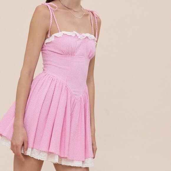 DAY IN THE PARK PINK PLAID MINI DRESS - Picture 3 of 3